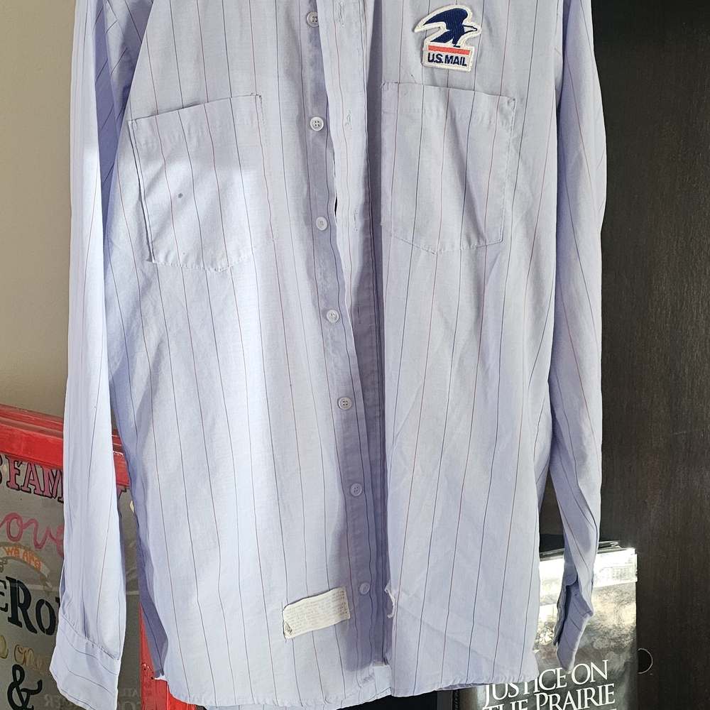 Light Blue Men's Usps BUTTON up Shirt